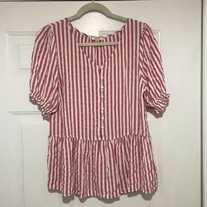 boutique peplum style button down striped shirt